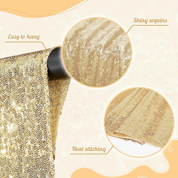 PartyDelight Sequin Backdrop Light Gold 6Ft x 8Ft Photograph Back Drop Wedding Curtain Special Events