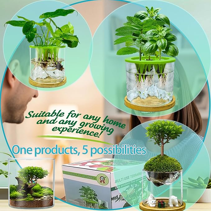 Versatile Plant Propagation Station Vase Hydroponic Planter Pot,Glass Plant Terrarium Kit,Fresh Indoor Herb Garden Kit| Christmas Birthday Gift for Gardener Women Mom Garden Lover | Home Office Decor