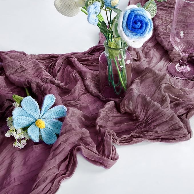 Cheesecloth Table Runner 10FT (35x120 Inch) - 10 Pack Dusty Purple Boho Gauze Fabric Cheese Cloth Table Runner Rustic Sheer Table Runners Cheesecloth for Wedding, Bridal Shower, Birthday Party Decor