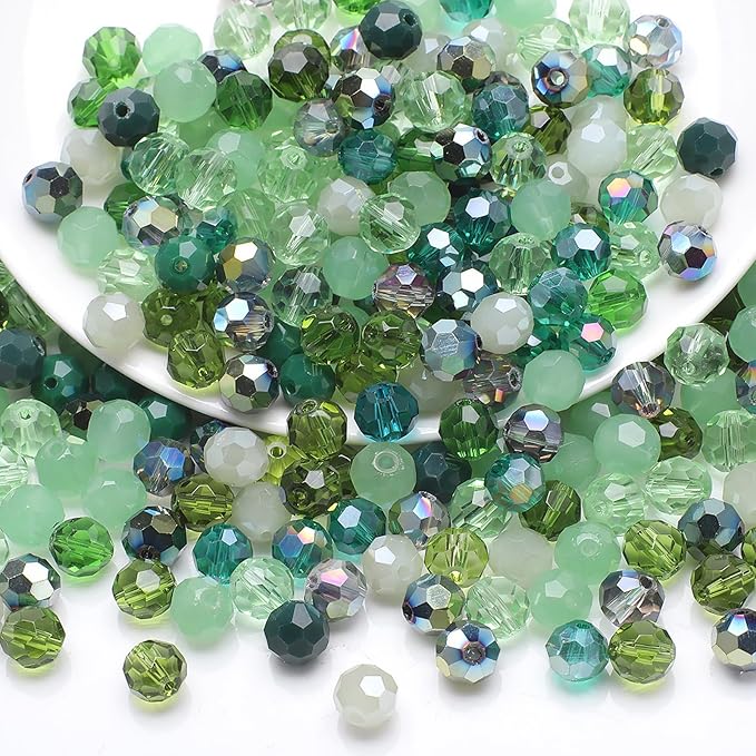 400PCS 4MM Crystal Glass Beads for Jewelry Making Green Series Rondelle Facted Crystal Glass Beads for Bracelet Making Round Glass Spacer Beads for DIY Crafts Wind Chimes Suncatchers
