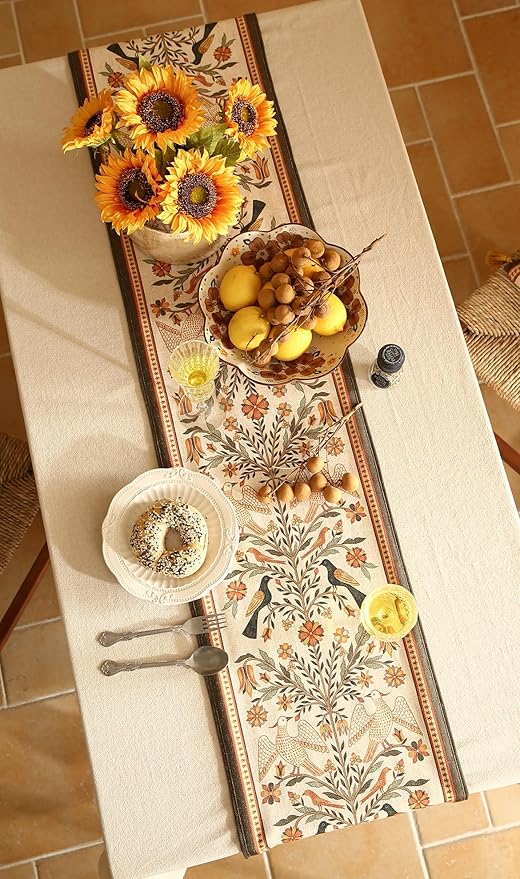 Decorative Linen Table Runner 71 Inches Long,Floral Print Rustic Runner for Table Decor Tabletop Table Runners for Kitchen,Dining,Tea Party,Home,Christmas,12"*71"
