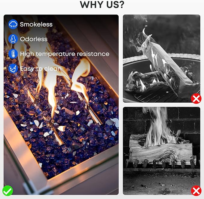 Stanbroil 10 Pound Fire Glass - 1/4 inch Reflective Tempered Fire Glass for Fireplace Fire Pit, Cobalt Blue Reflective
