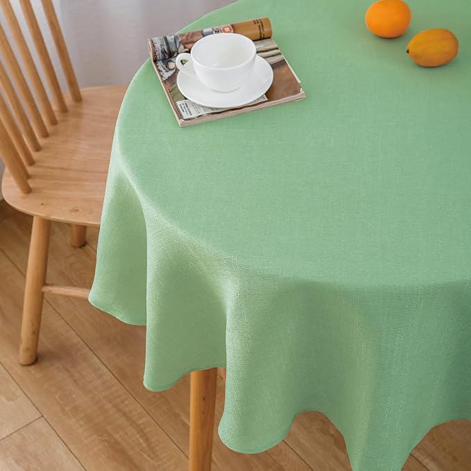 NLMUVW Light Green Round Table Cloth 48 Inch, Linen Tablecloth Rustic Farmhouse Table Cover Water Resistant for Kitchen Dining Coffee