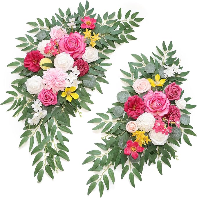 Artificial Wedding Arch Flowers Kit(Pack of 2) for Wedding Arch, Bridal Shower, Ceremony and Reception Backdrop Decoration (Bright Pink)