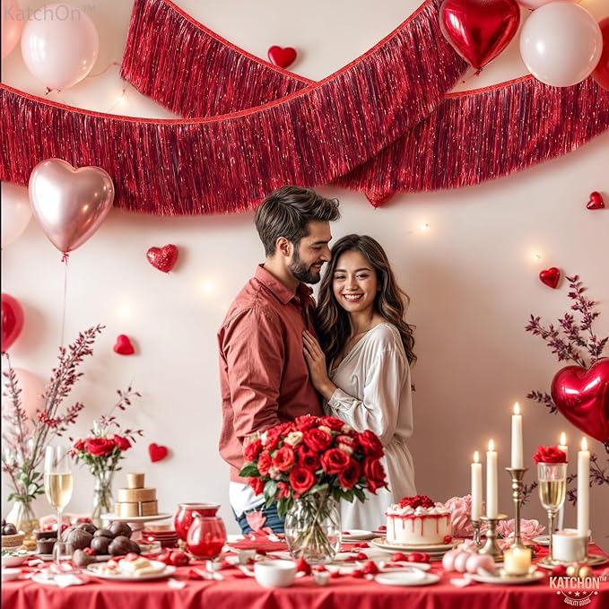 KatchOn, XtraLarge Red Fringe Banner - Pack of 2 | Ceiling Tinsel for Red Streamers Party Decorations | Streamers for Cherry Party Decorations, Bridal Shower Decor, Halloween, Christmas Decorations