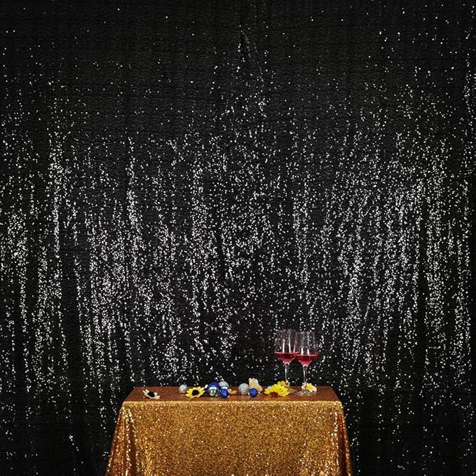 SquarePie Sequin Backdrop Black 7FT x 7FT Background for Halloween Wedding Party