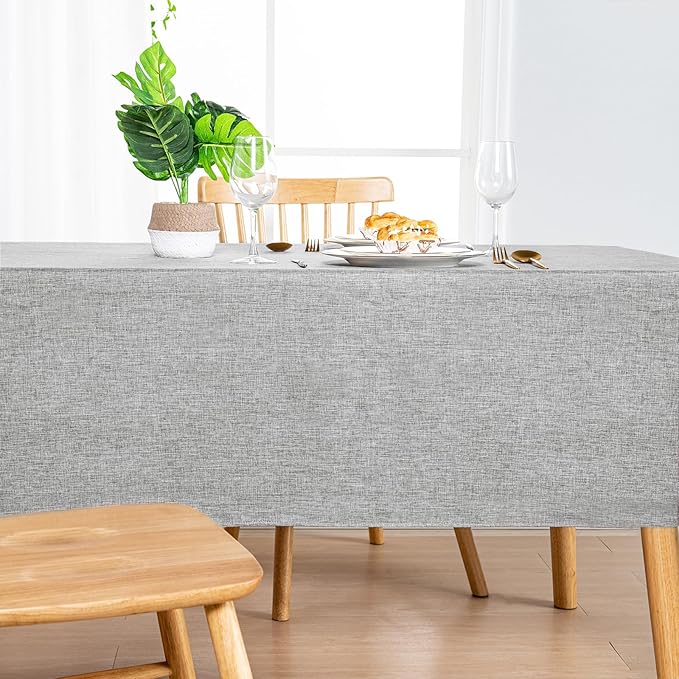 Hiasan Faux Linen Rectangle Tablecloth - Wrinkle and Stain Resistant Washable Table Cloth for Kitchen Dining Room Holiday Table Cover for Dinner, Light Grey, 54 x 120 Inch