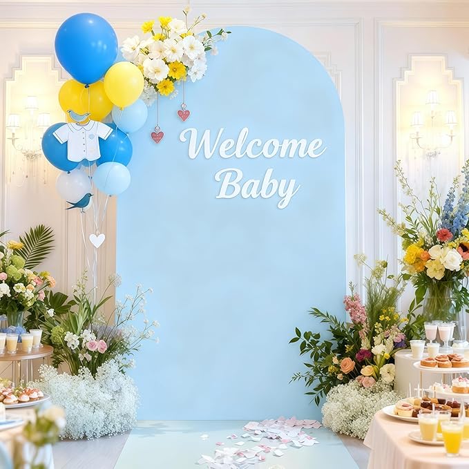 6.6FT Blue Arch Backdrop Cover - Polyester Fitted Wedding Arch Stand Covers Round Top Chiara Arch Backdrop Cover for Birthday Party Banquet Photo Background Decoration