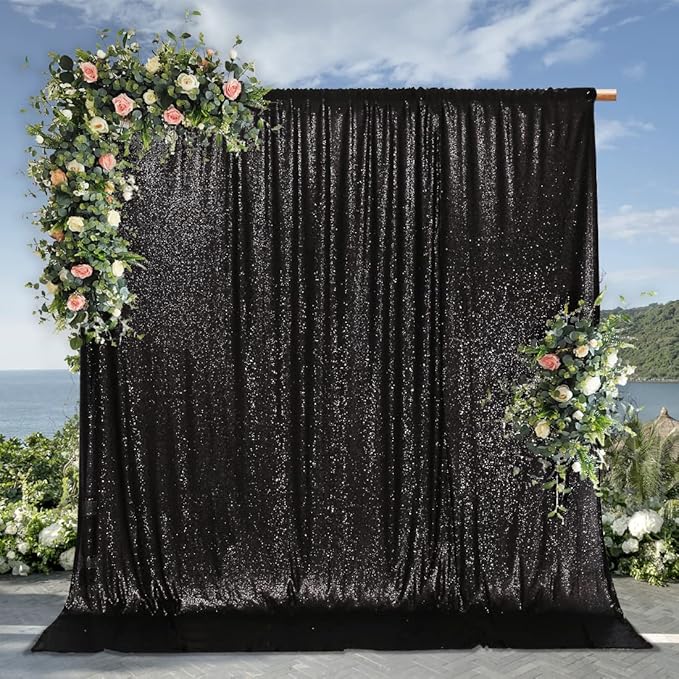 PartyDelight Black Sequin Backdrop 10Ftx10Ft Photography Curtain Special Events Party