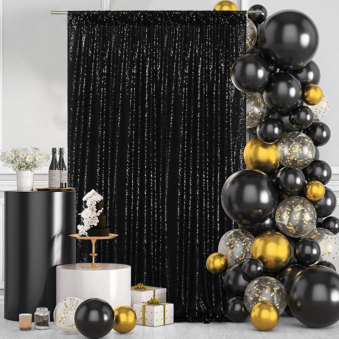 Poise3EHome 4x8ft Black Sequin Backdrop, Upgrade Shimmer Backdrop for Halloween Decor, Party Photo Booths, and Event Decorations