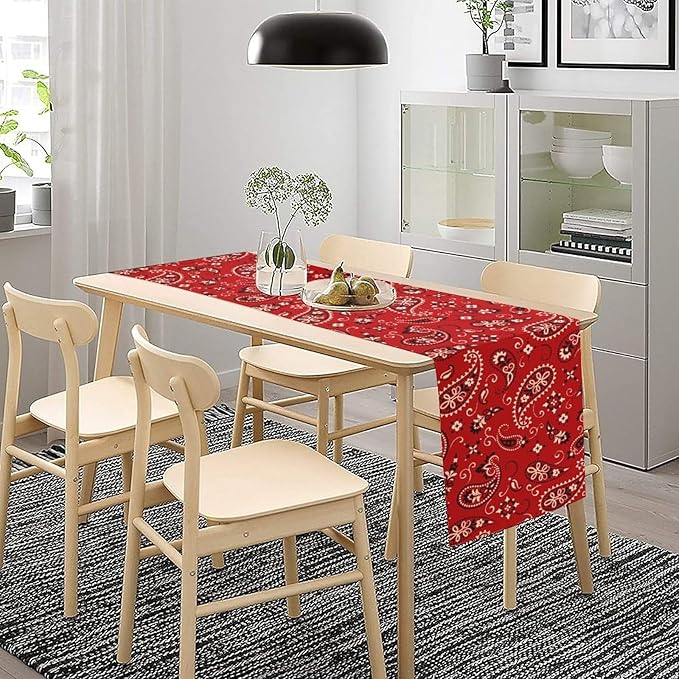 Paisley Table Runner, Boho Vintage Western Red Paisley Flower Print Table Runner for Kitchen Dining Table Wedding Holiday Party Decor, 13x60inch