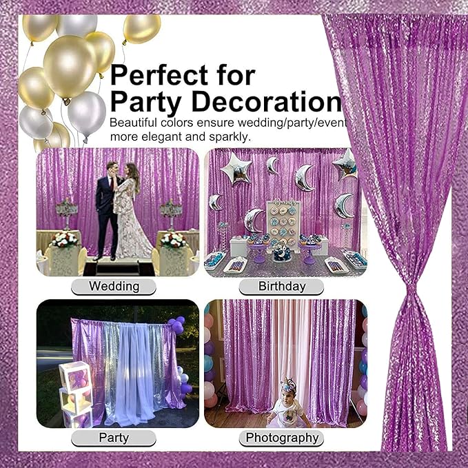 Lavender Sequin Backdrop Curtain 4FTx8FT 2 Panel Shimmer Curtains for Parties Glitter Curtains Photo Background for Wedding Baby Shower