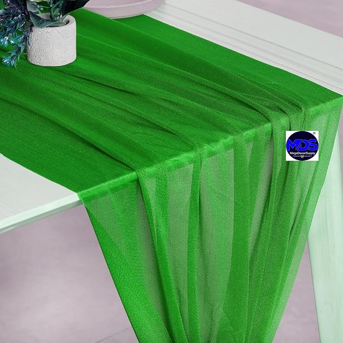 MDS Halloween Chiffon Table Runner - 20 Pack, 29 x 170 Inches, 14ft Each - Sheer Spooky Table Runners for Haunted House Parties, Trick-or-Treat Tables, Witchy Décor, Wedding & Events - Green