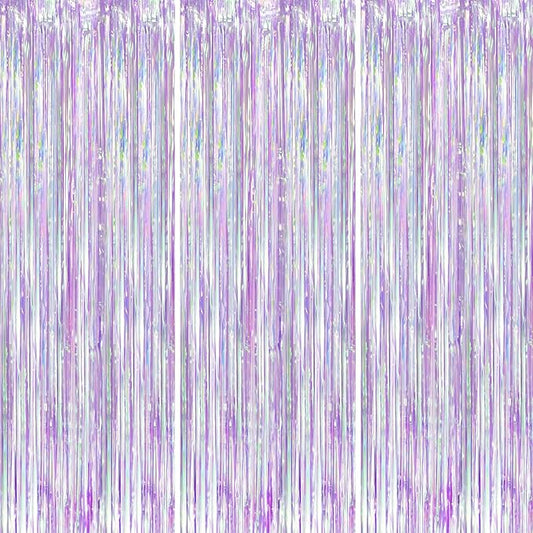 Iridescent Party Backdrop 3Packs, Transparent Tinsel Foil Fringe Curtain Streamers for Girls Birthday, Weddings,Engagement, Mermaid, Unicorn Theme Party Decorations 3.3x8.2ft