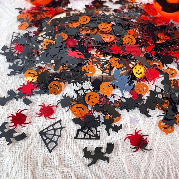 Halloween Party Scatter - Pumpkin Glitter, Spider Webs Star Confetti, Trick or Treat Sprinkles, 60g