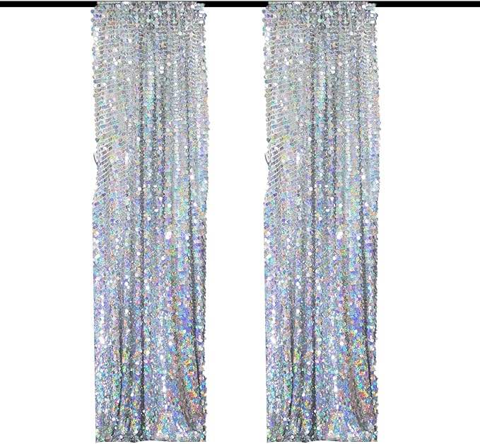 JYFLZQ Iridescent Silver Payette Sequin Backdrop Curtains 4ft x 8ft 2 Panels Shimmer Wall Backdrop Big Sequin Background Thick Glitter Photo Booth Backdrops for Birthday Christmas Wedding Parties