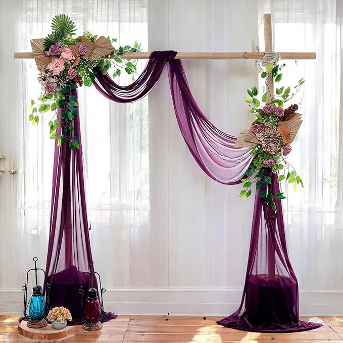 MDS Halloween Chiffon Draping Fabric - 2 Panel, 30" Wide x 30ft Long - Sheer Spooky Arbor & Canopy Drapery for Haunted House Backdrops, Party Ceilings, DIY Costumes & Themed Events - Eggplant