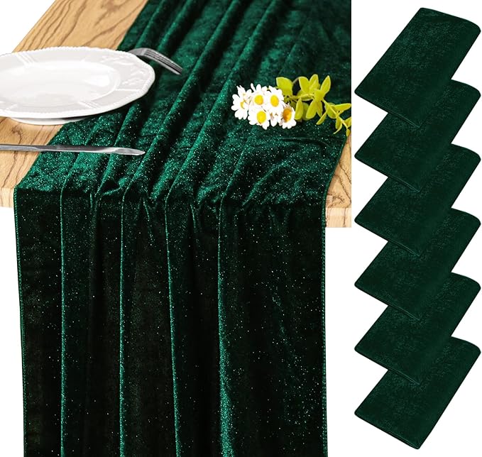 Velvet Table Runner 20 x 120 Inches 10ft Luxurious Thick Soft Velvet Christmas Thanksgiving Wedding Reception Table Runner for Party Reception Decorations(Emerald Green, 6 Pack)