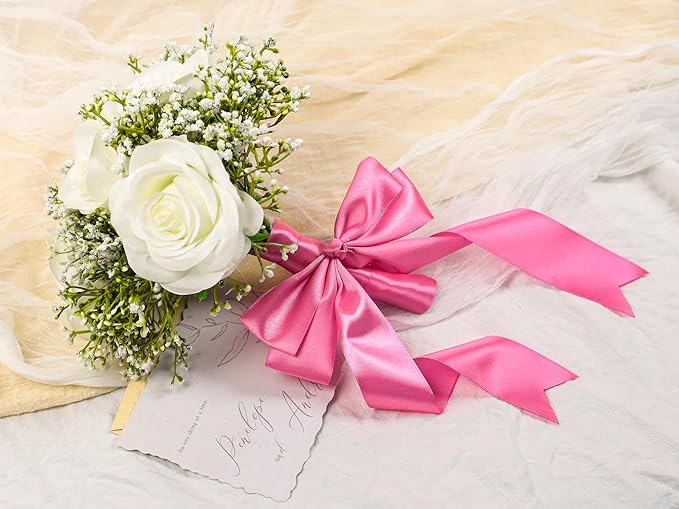 Hot Pink Satin Ribbon 1-1/2 inch X Continuous 100 Yards, Single Face Polyester Ribbon Perfect for Gift Wrapping, Flower Bouquet, Wedding Decor, Crafts, Bow Making, Sewing and More