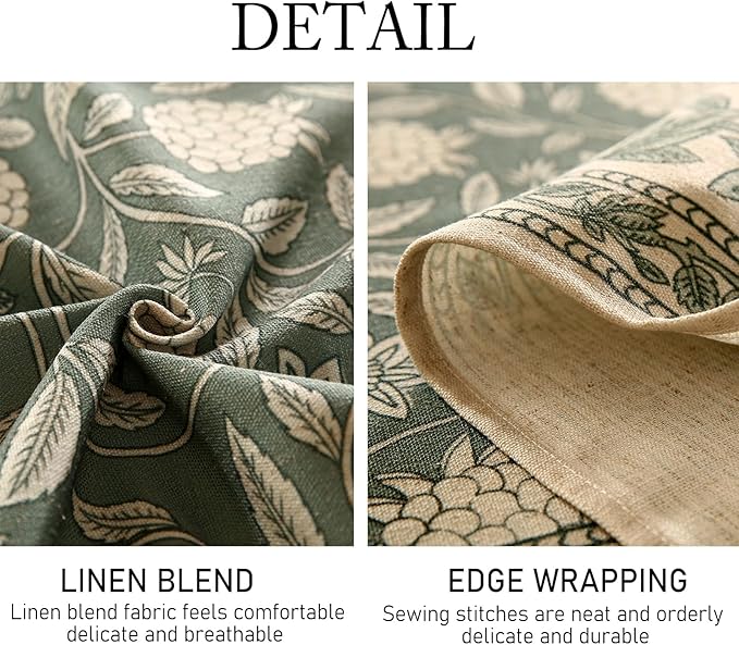 ISAENNE Designer Grayish Green Linen Small Round Tablecloth,Floral Stain Resistant Table Cloth,Fall Vintage Decor Tablecloths for Dining Thanksgiving Kitchen Party,Diameter 55"-Andrew A