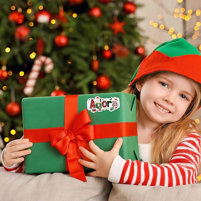CALLIE Personalized Christmas Gift Tags with Name, Santa Claus Elk Design Waterproof Label Stickers for Wrapping Paper Presents, Christmas Decorations Gift Decor for Family Friend