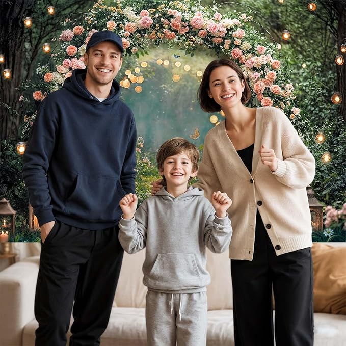 6x6ft Enchanted Forest Wedding Photography Backdrop Wonderland Roses Fairy Tale Backdrop Pink Flower Birthday Newborn Baby Shower Wedding Bridal Party Banner Photo Booth Props Anniversary Background