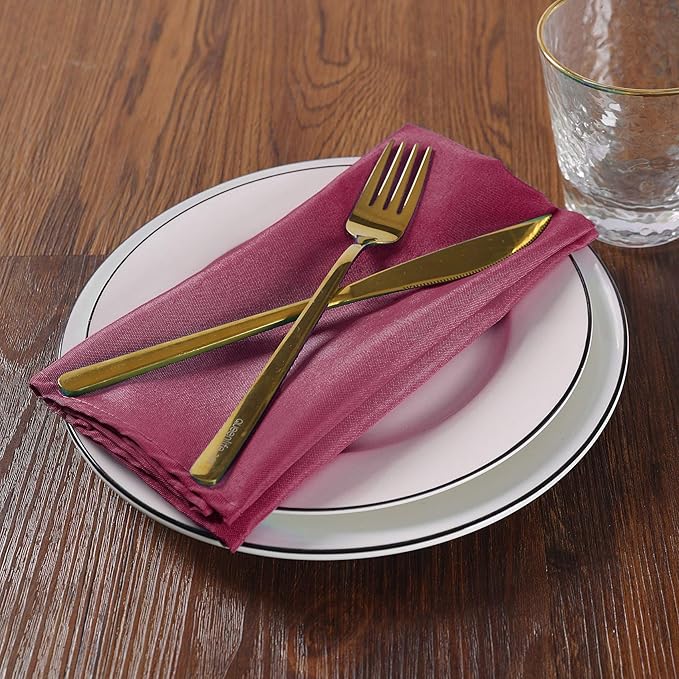 Cloth Napkins 20x20 inch Washable Polyester Dinner Napkins Soft Table Napkins for Wedding Party Dining Banquet(Burgundy,25PCS)