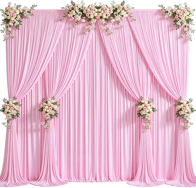 40ft x 12ft Light Pink Backdrop Curtains Wrinkle Free Backdrop Curtain for Wedding Parties Pink Fabric Backdrops Drapes Back Drop Cloth Bridal Shower Stage Curtains Wedding Decorations for Reception