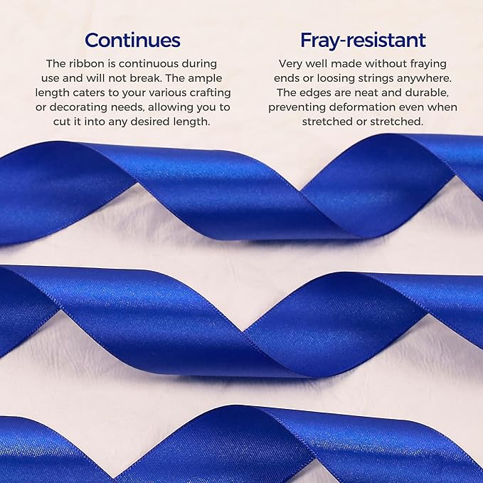 Royal Blue Satin Ribbon 1 inch X Continuous 50 Yards, Single Face Polyester Ribbon Perfect for Gift Wrapping, Flower Bouquet, Wedding Decor, Crafts, Bow Making, Sewing and More