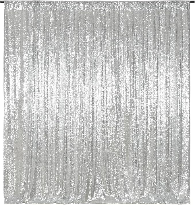 Poise3EHome Silver Sequin Backdrop Curtain, 2 PCS 5FT x 10FT Sequin Panels for Backdrop,Sequence Wedding Party Background Drapes