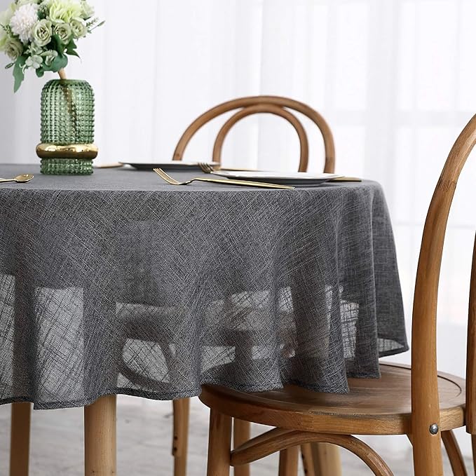 maxmill Flaxy Faux Linen Tablecloth with 2-Tone Slubby Texture Wrinkle Resistant Anti-Shrink Soft Table Cloth for Kitchen Dining Restaurant Tabletop for Event Holiday Dinner Round 70 Inch Charcoal