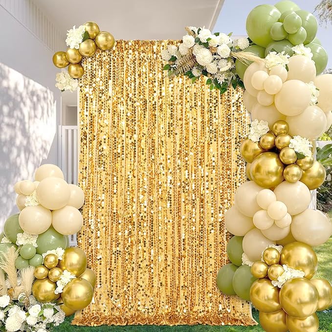 Big Payette Sequin Backdrop 4ftx8ft Gold Shimmer Backdrop Curtains Glitter Fabric Drapes for Birthday Party Baby Shower Decorations