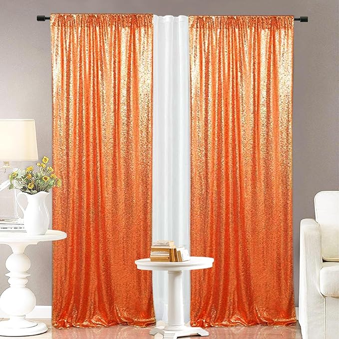 Eternal Beauty 4 PCS Sequin Backdrop Curtain, Halloween Sequin Wedding Backdrop for Christmas Party, Birthday (Orange 2FTx8FT)