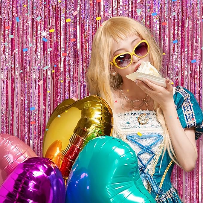 Tinsel Curtain Party Backdrop Pink Birthday Decorations 5 Packs Glitter Foil Fringe Curtain Party Decor Streamers Photo Booth for Birthday Christmas Wedding Halloween Graduation Decorations