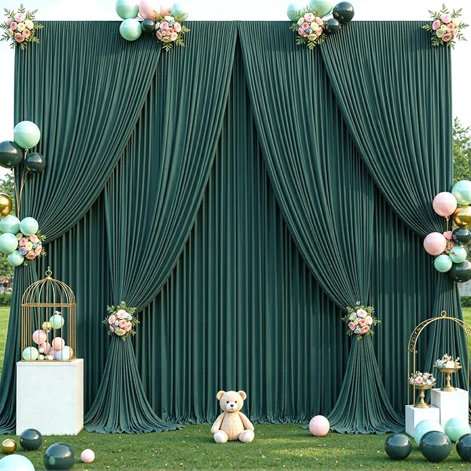 20ft x 12ft Emerald Green Backdrop Curtains Wrinkle Free Backdrop Curtain for Wedding Parties Fabric Backdrops Drapes Back Drop Cloth Bridal Shower Stage Curtains Wedding Decorations for Reception