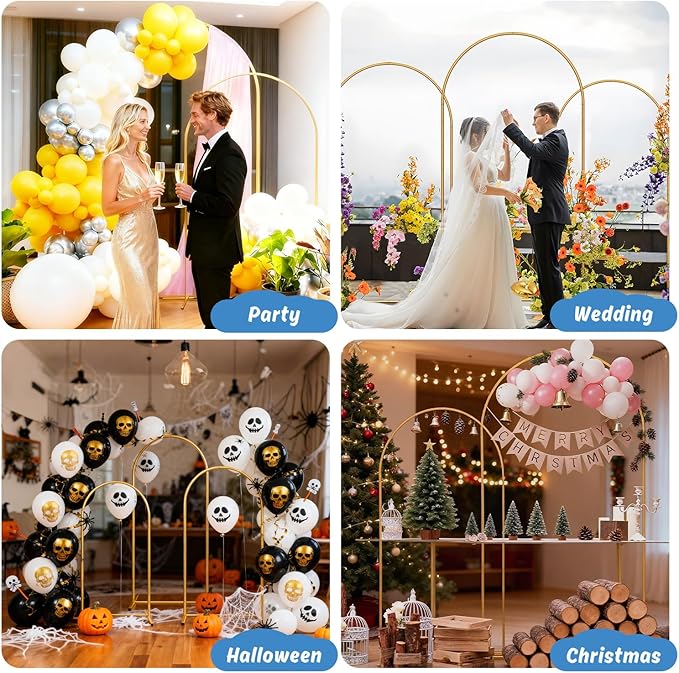 Heavy Duty Metal Arch Backdrop Stand, 6.6FT Stable Gold Arch Stand with Ground Stakes and Water Bags, Balloon Arch Stand for Wedding Party Baby Shower Photo Flower Arch Decration (6.6FT)