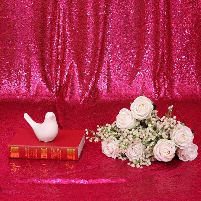 Eternal Beauty Hot Pink Sequin Backdrop, 10x10 Ft Glitter Background Curtains for Shimmer Photography Party Wedding Birthday Back Drop Decor
