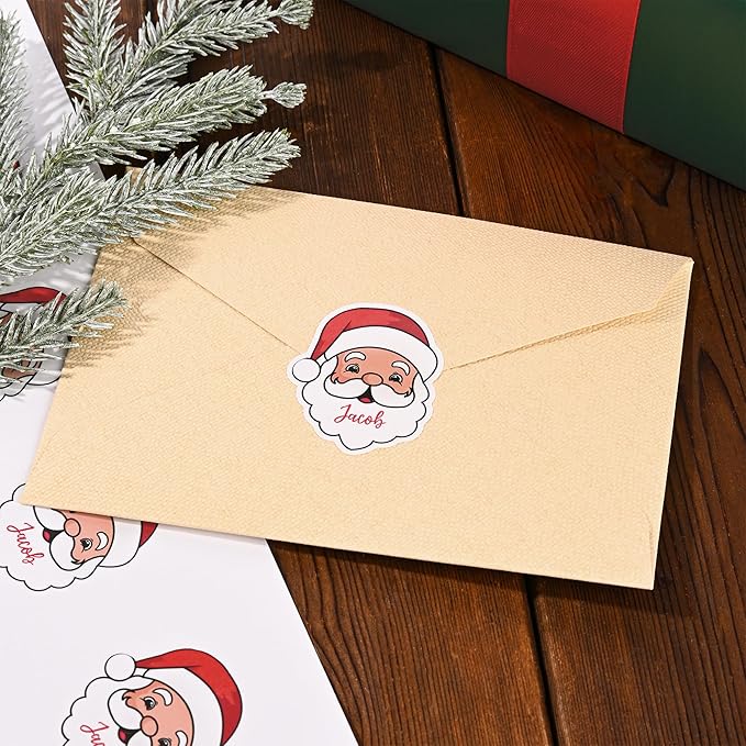 Personalized Christmas Stickers with Name, Custom Santa Claus Waterproof Christmas Gift Tags for Gift Box Holiday Decorations, Stockings, Party Favors (Santa Claus 2)