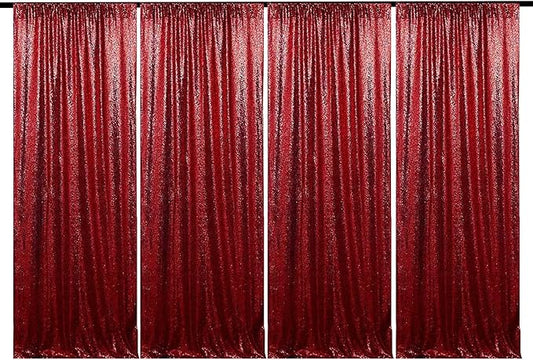 JYFLZQ Burgundy Sequin Backdrop Curtains 2ft x 8ft 4 Panel Glitter Photo Booth Backdrops Sparkly Photography Background Drapes for Parties Wedding Bridal Showers