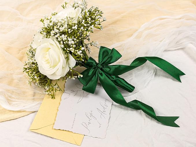 Green Satin Ribbon 1 inch X Continuous 100 Yards, Single Face Polyester Ribbon Perfect for Gift Wrapping, Flower Bouquet, Wedding Decor, Crafts, Bow Making, Sewing and More