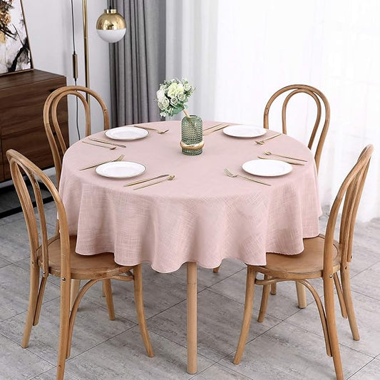 maxmill Lux Faux Linen Tablecloth with Slubby Yarn Textured Weaves Wrinkle Resistant Anti-Shrink Soft Table Cloth for Kitchen Dining Restaurant Tabletop for Event Holiday Dinner Round 70 Inch Blush