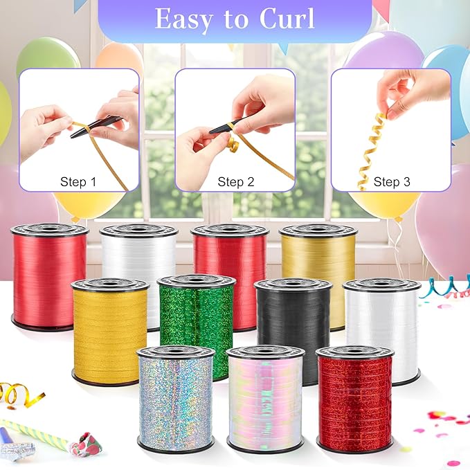 500 Yards Metallic Silver Curling Ribbon-Balloon String-Balloon Ribbon Iridescent Shiny Roll for Party Decoration, Gift Wrapping, Birthday, Art Crafts