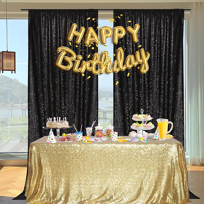 PartyDelight Sequin Backdrop Curtains 2 Panels Black 5Ft x 10Ft Photograph Back Drop Wedding Curtain Special Events