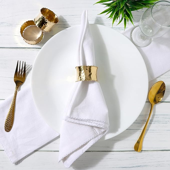 Gold Napkin Rings Set of 8 - Brass Metal Napkin Holders for Table Decor, Dinner Parties, Weddings, Holidays, Elegant Round Serviette Rings for Dining Table Decoration - ALPHA Living HOME