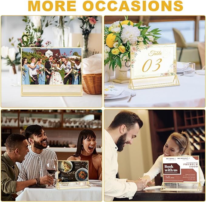EHWINE 12 Pack Acrylic Sign Holder 8.5 x 11 Horizontal, Double-Sided Stand up Table Top Sign Holders, Gold Acrylic Picture Frame Menu Flyer Paper Holder Display Stand for Office Business Store Wedding Party