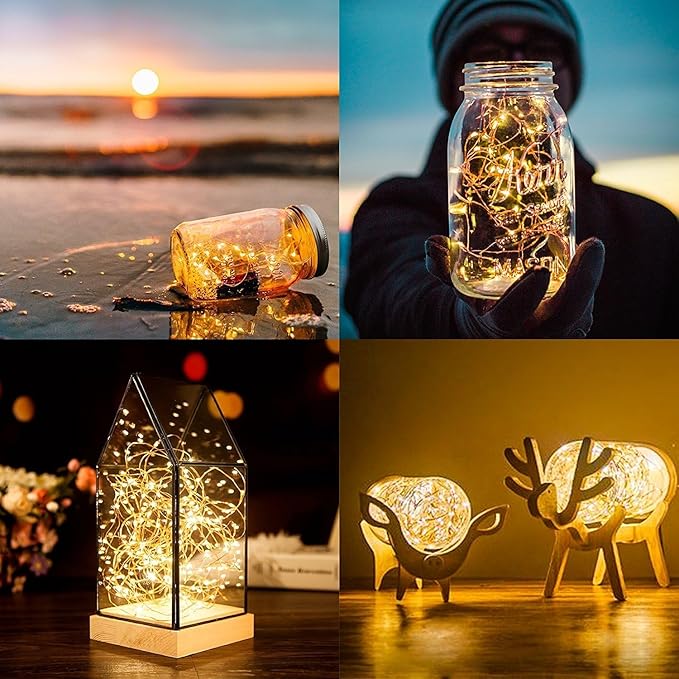 ANJAYLIA 4 Pack Fairy Lights 33ft 100 LED String Lights Battery Operated Mini Twinkle Starry Lights for Wedding, Party, Christmas, Decor, Warm White