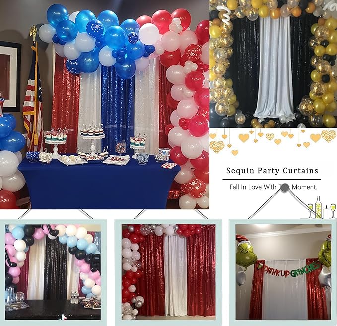 White Sequin Backdrop Curtain 2FTx8FT 4 Panels White Sequin for Parties Glitter White Backdrop Curtain for Wedding Baby Shower Photo