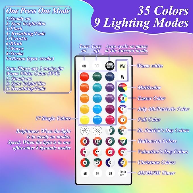 35 Colors Changing Christmas Lights, 98FT 300 LED String Lights Green Wire with Remote, Waterproof Twinkle Light for Halloween Xmas Tree Holiday Party Indoor Outdoor Decorations
