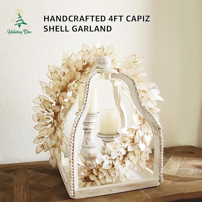 Handcrafted 48" Shell Garland for Enchanting Home Decor with Mesmerizing Capiz Splendor, Coastal, 4ft Capiz Shell Garland for Indoor Use (Rectangular)