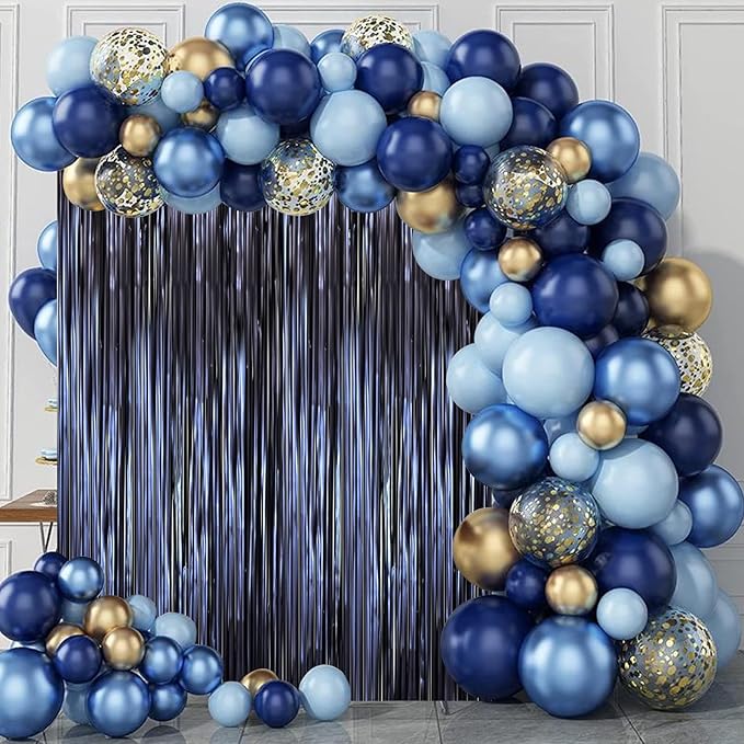 3 Pack 3.3 x 8.2 ft Matte Blue Foil Fringe Curtains, Dark Blue Tinsel Streamers Batman Party Decorations, Fringe Backdrop, Door Shimmer for Graduation, Birthday Backdrop for Men or Boy